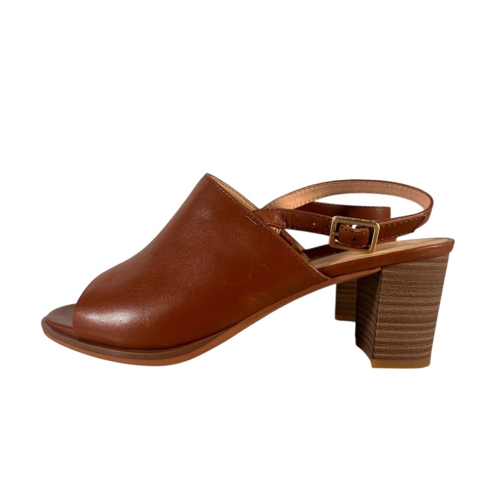 Clarks Leather‎ Kaylin 60 Sling Back 2.5" Block Heeled Sandals Tan Size 7.5